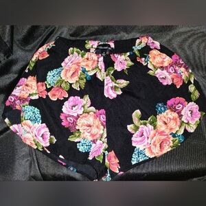 Charlotte Russe High Waist Black and Pink Floral Shorts Sz Med